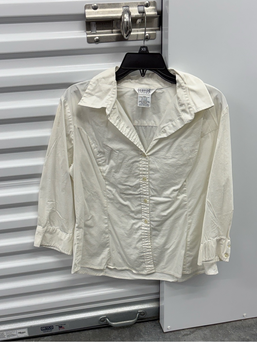 George Stretch Womens White Fitted Button-Front Shirt 3/4 Sleeve Ladies XL 16/18